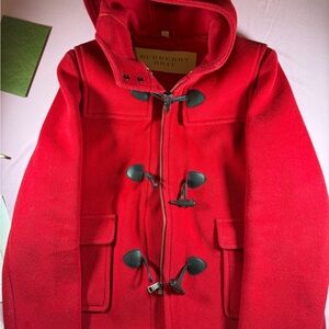Burberry Red Pea Coat with Black Accents